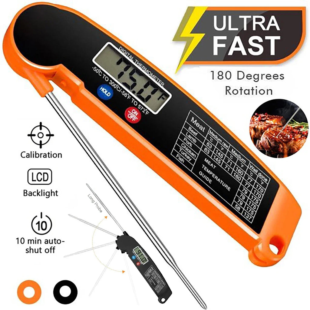 Thermomètre Cuisine Sonde Pliable — Lecture Instantanée LCD
