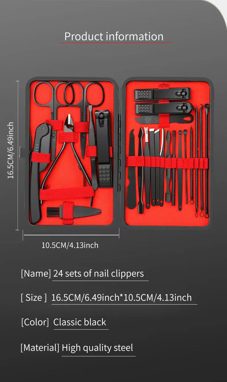 Kit Manucure Complet 24 Pièces — Inox, Étui Inclus