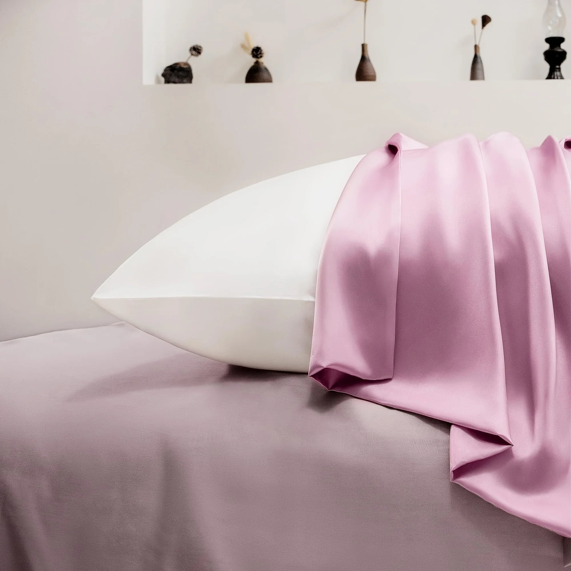 Taie d'Oreiller Satin Paire x2 — Anti-Allergie Fermeture Enveloppe