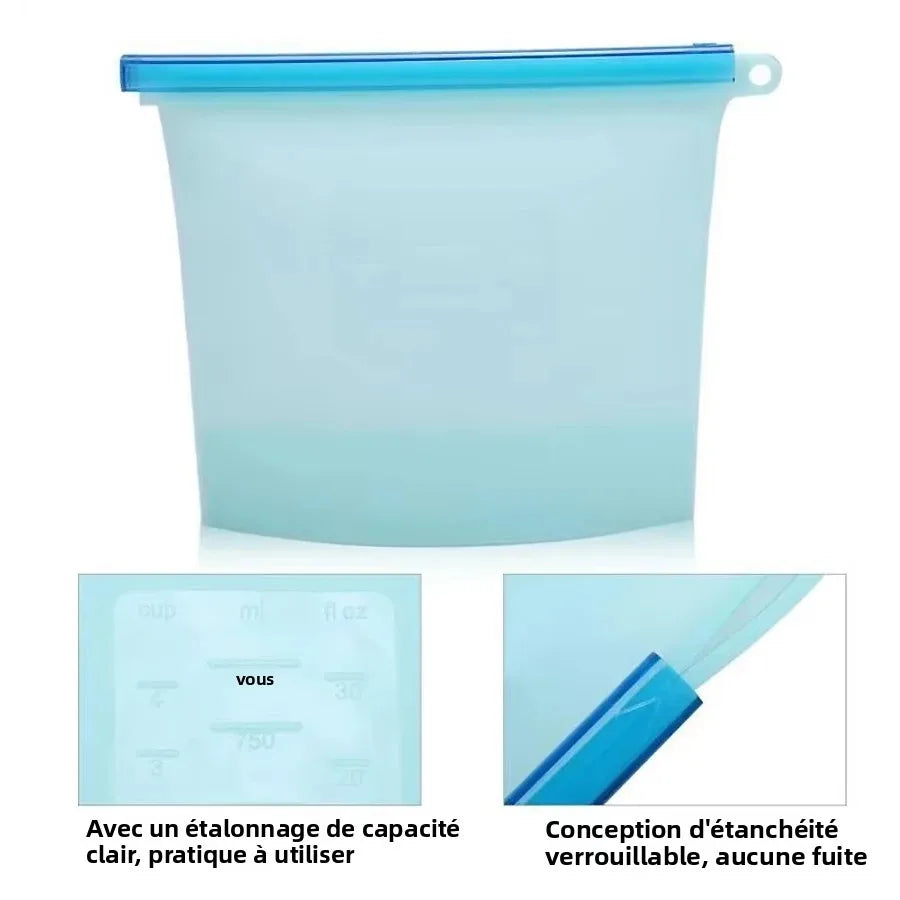 Sac Conservation Silicone 1000ml — Hermétique Réutilisable