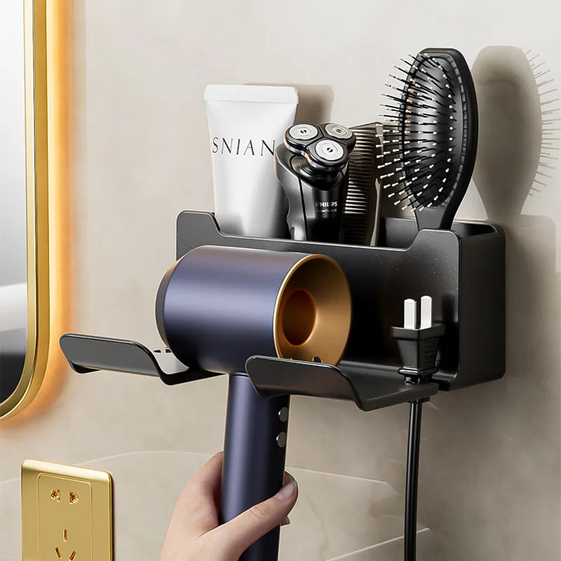 Support Sèche-Cheveux Mural — Rangement Salle de Bain Sans Perçage