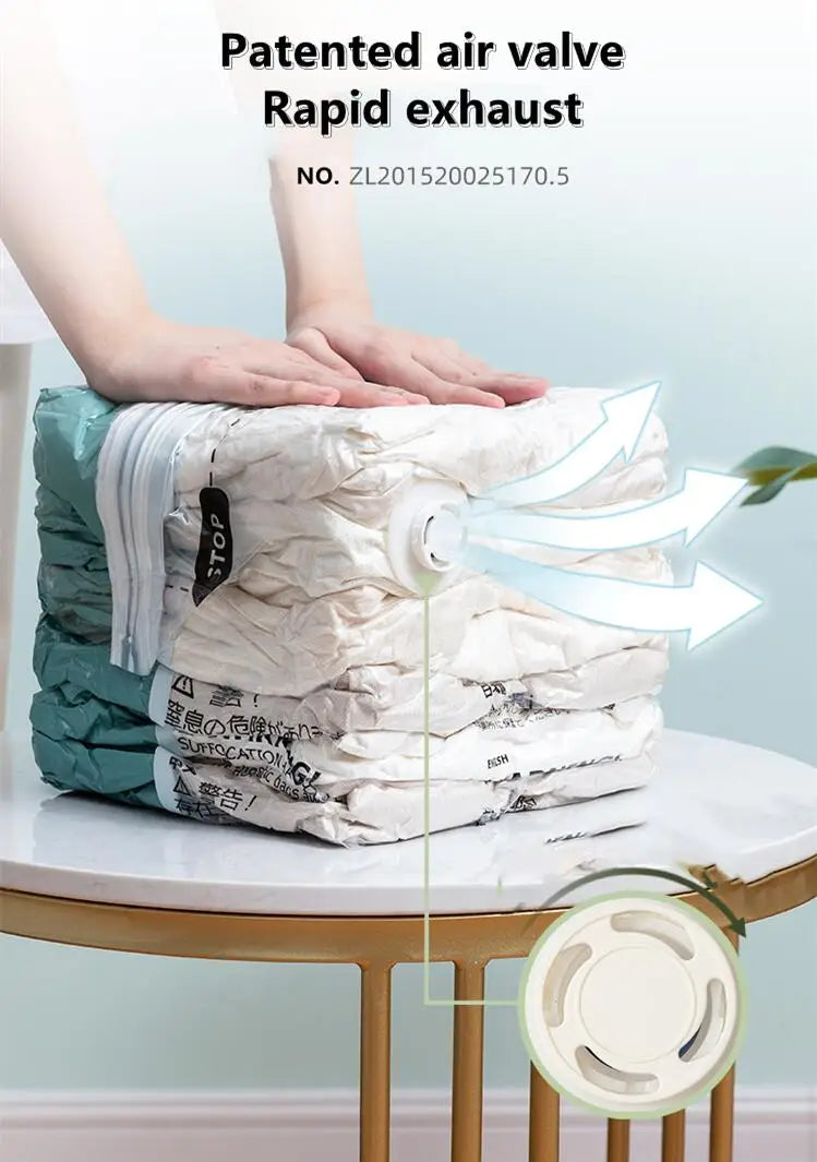 Sacs de rangement sous vide — Sans pompe, gain de place
