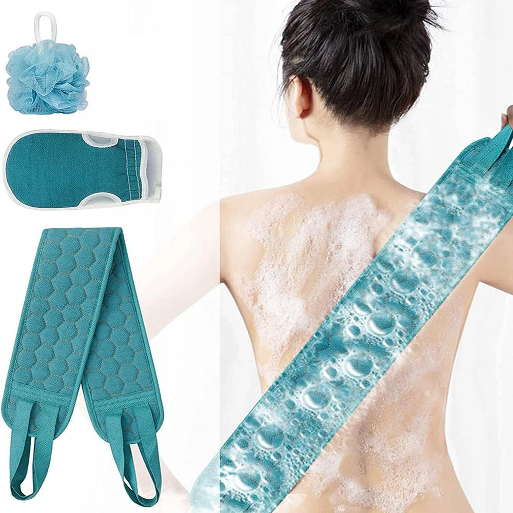Kit exfoliant douche 3 en 1 — Sangle dos, gant & éponge loofah