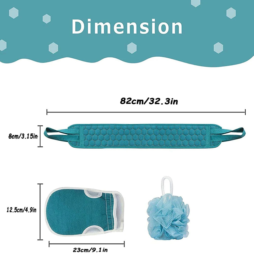 Kit exfoliant douche 3 en 1 — Sangle dos, gant & éponge loofah