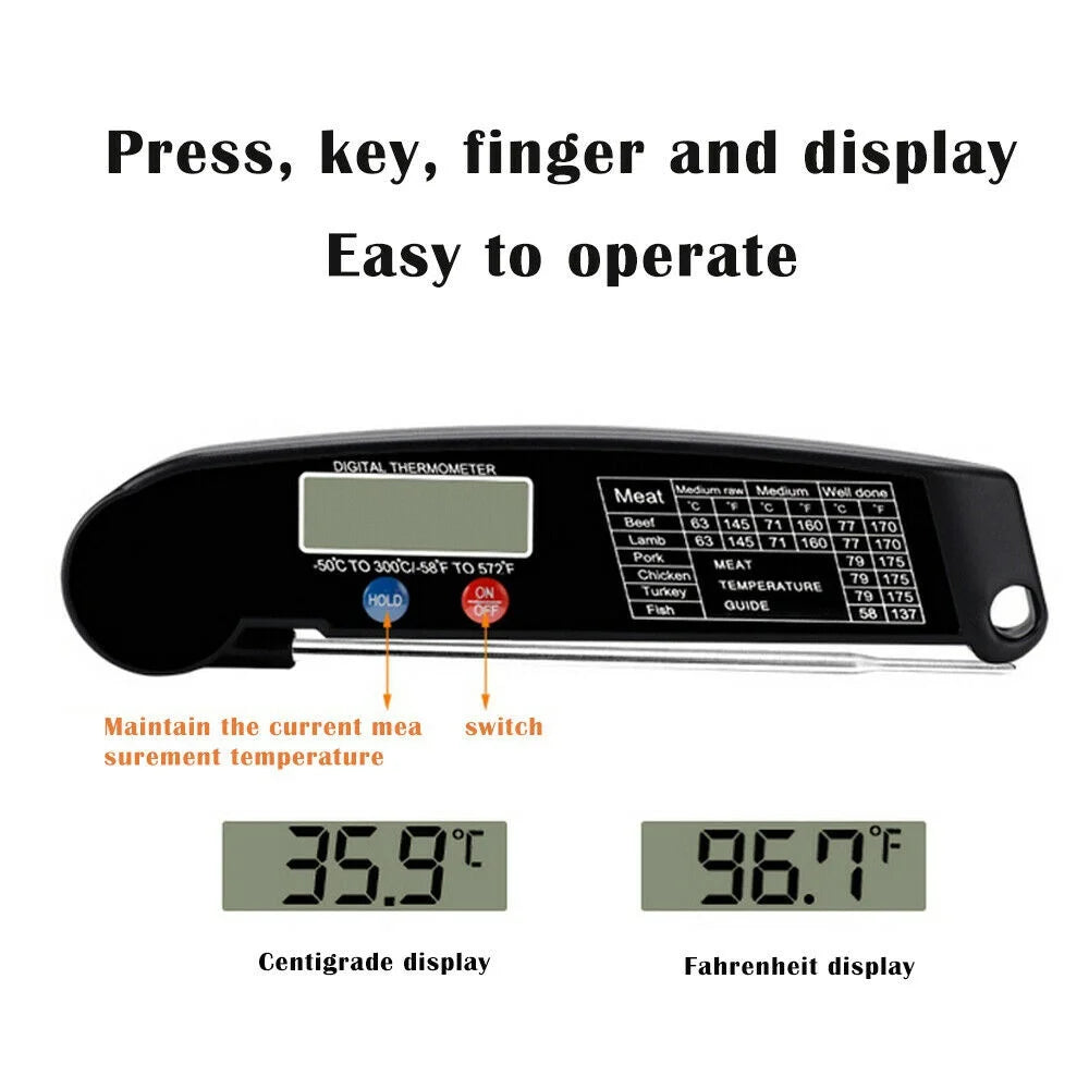 Thermomètre Cuisine Sonde Pliable — Lecture Instantanée LCD