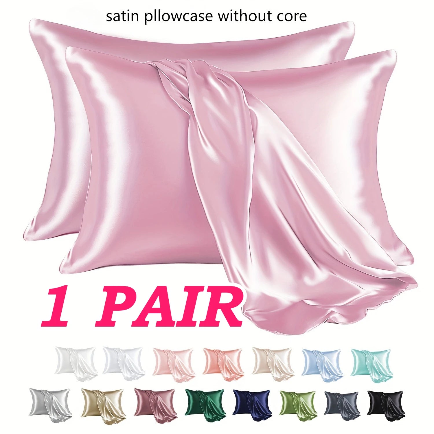 Taie d'Oreiller Satin Paire x2 — Anti-Allergie Fermeture Enveloppe