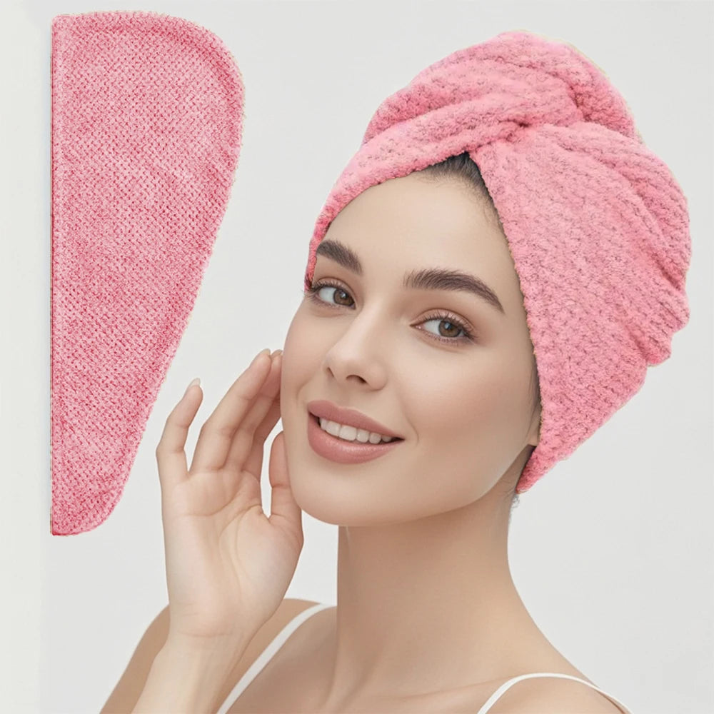 Turban microfibre séchage cheveux — Bouton ajustable, absorption rapide