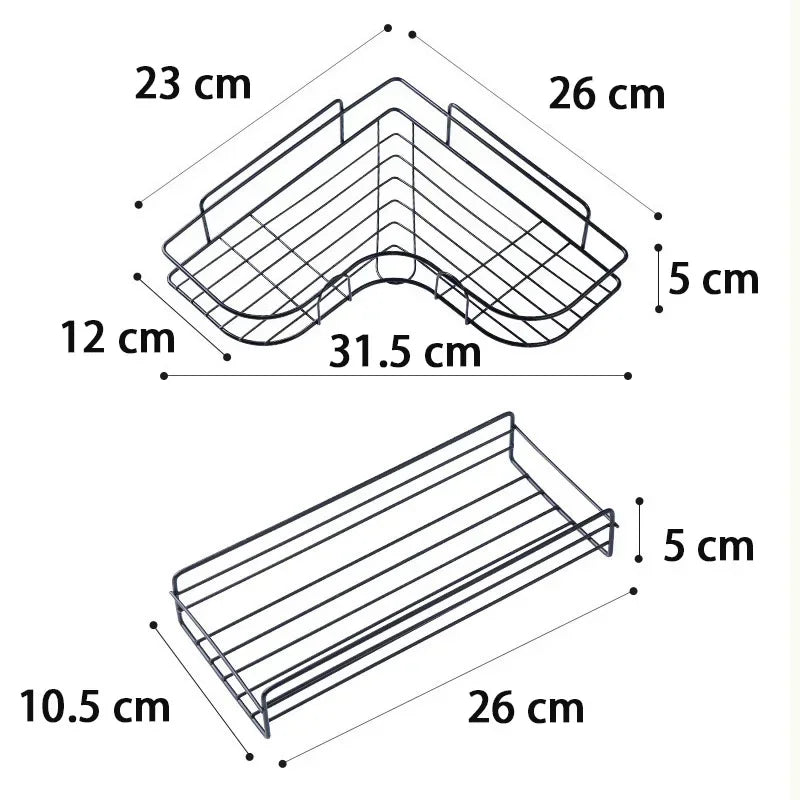 Étagère d'angle salle de bain — Sans perçage, métal noir