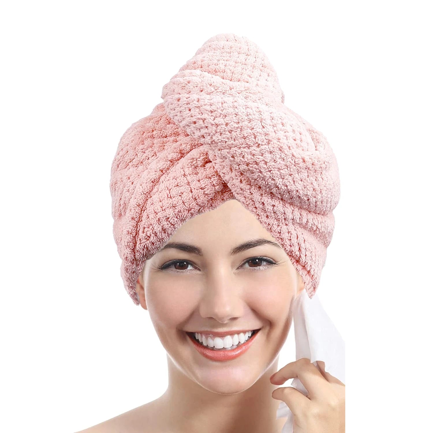 Turban microfibre séchage cheveux — Bouton ajustable, absorption rapide