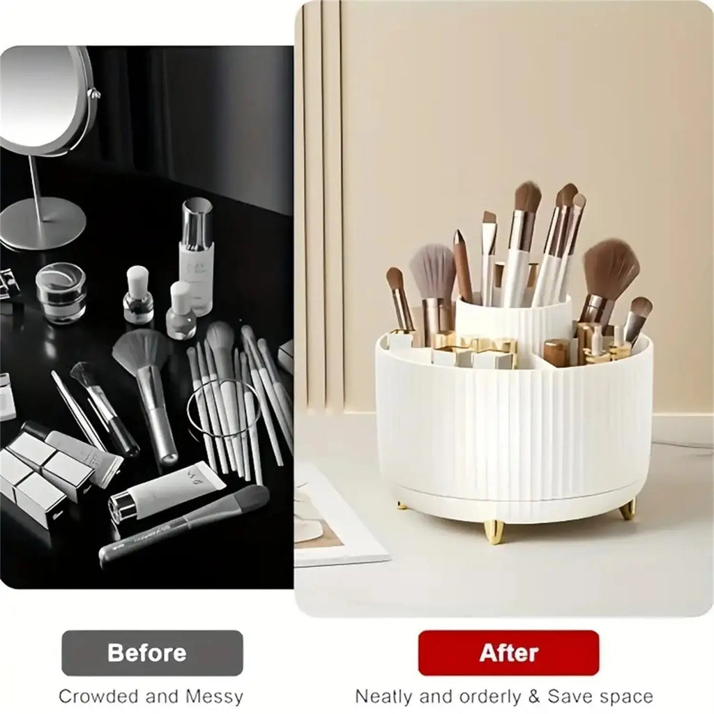 Organisateur maquillage rotatif 360° — 5 compartiments, comptoir salle de bain