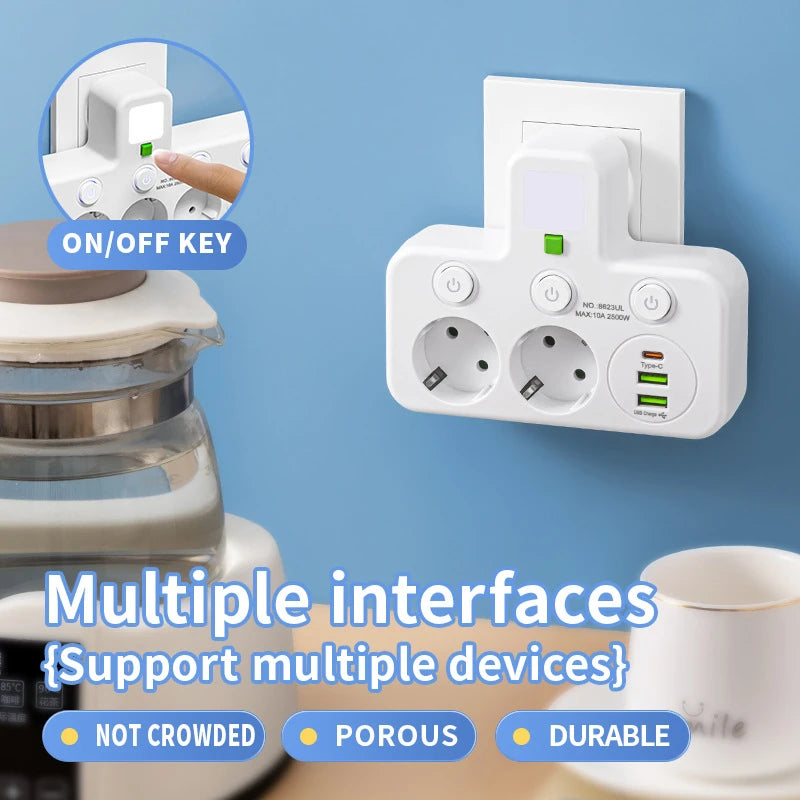Multiprise Murale Compacte 4 Prises + USB/USB-C