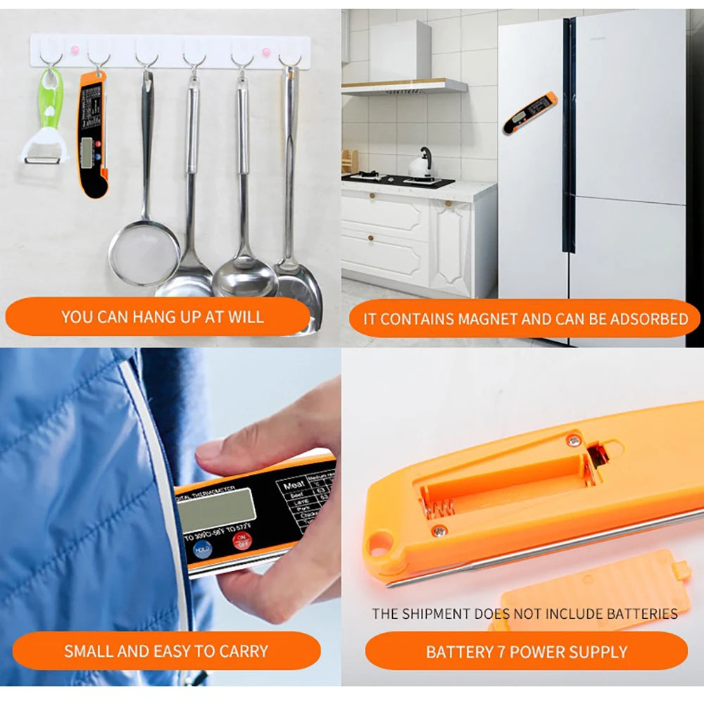Thermomètre Cuisine Sonde Pliable — Lecture Instantanée LCD