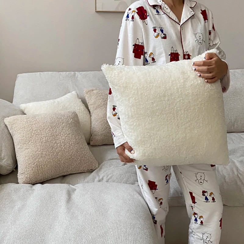 Housse de Coussin Velours Ultra-Doux Blanc