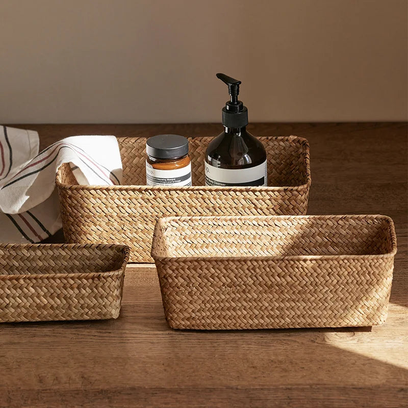 Panier Rangement Herbe Tressée Naturelle — S/M/L