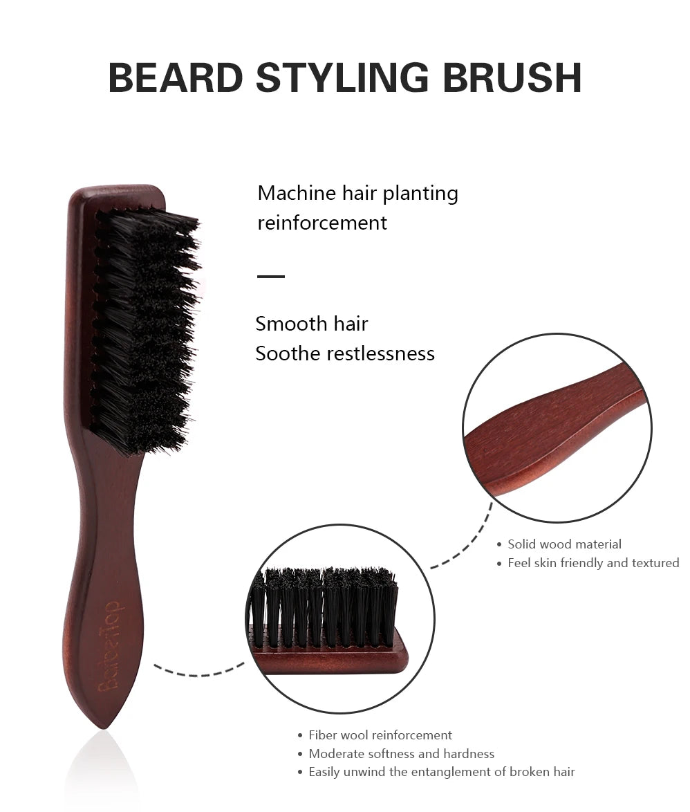 Brosse Barbe Barbertop Poils Naturels — Manche Bois