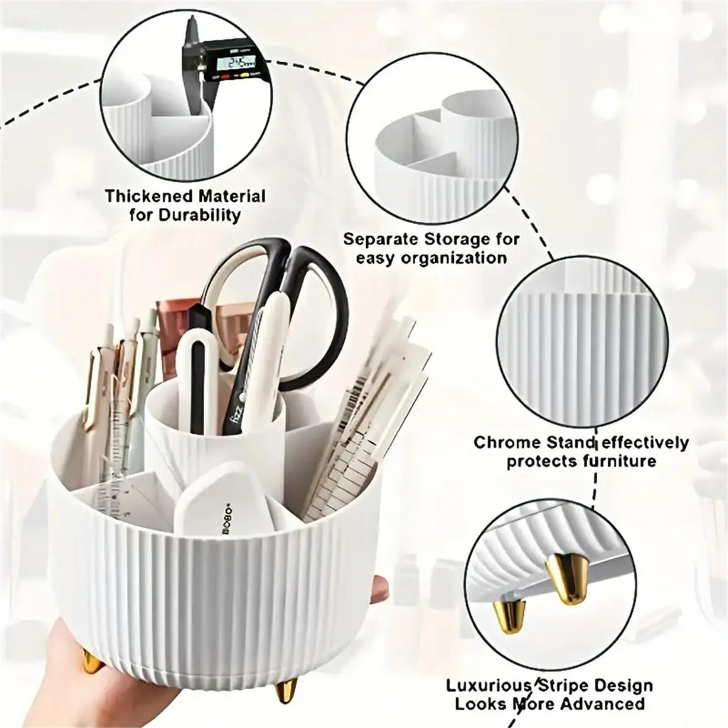 Organisateur maquillage rotatif 360° — 5 compartiments, comptoir salle de bain