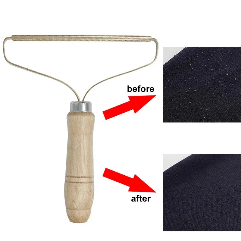 Rouleau Attrape-Poils Portable — Manche Bois Anti-peluches