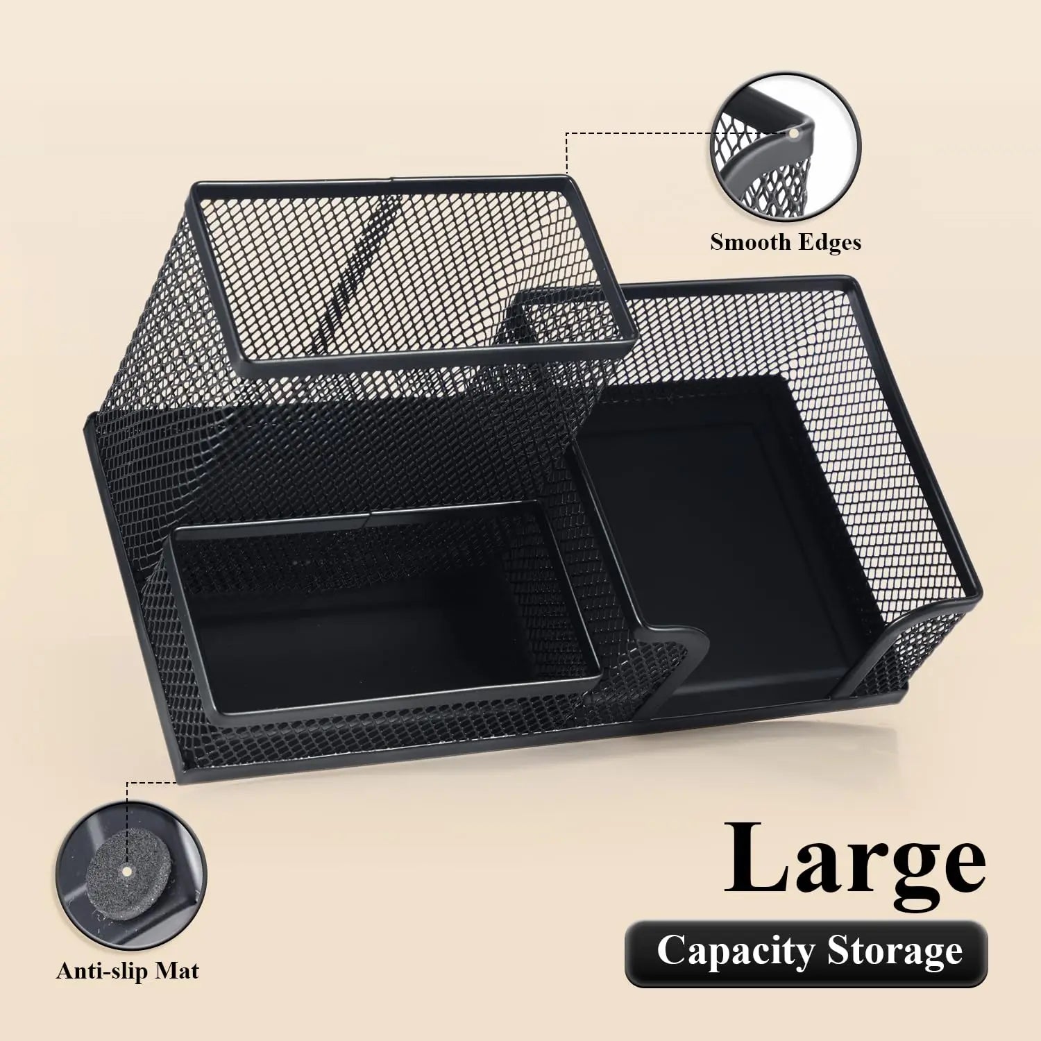 Organisateur Bureau Métal Mesh Noir 3 Compartiments