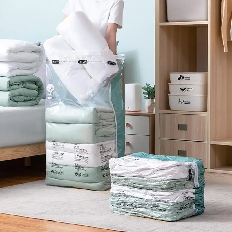 Sacs de rangement sous vide — Sans pompe, gain de place
