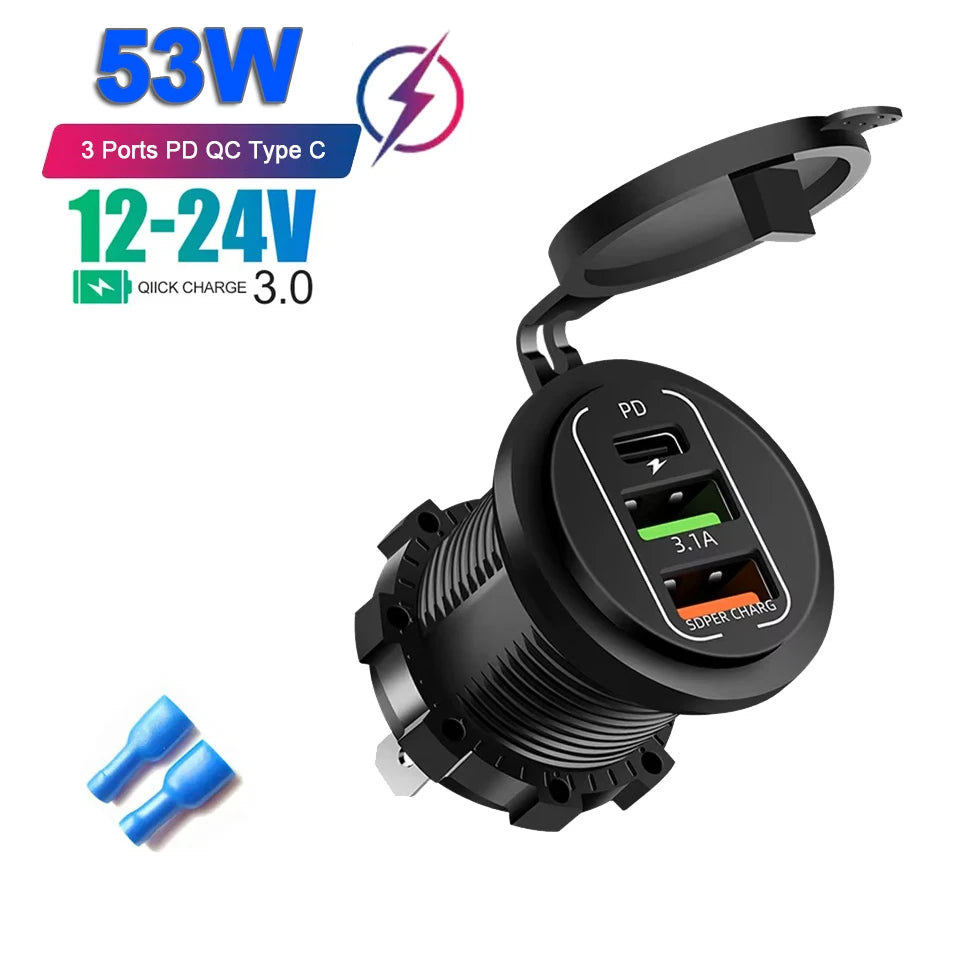 Chargeur Voiture USB-C Multi-ports — Charge Rapide 12V/24V