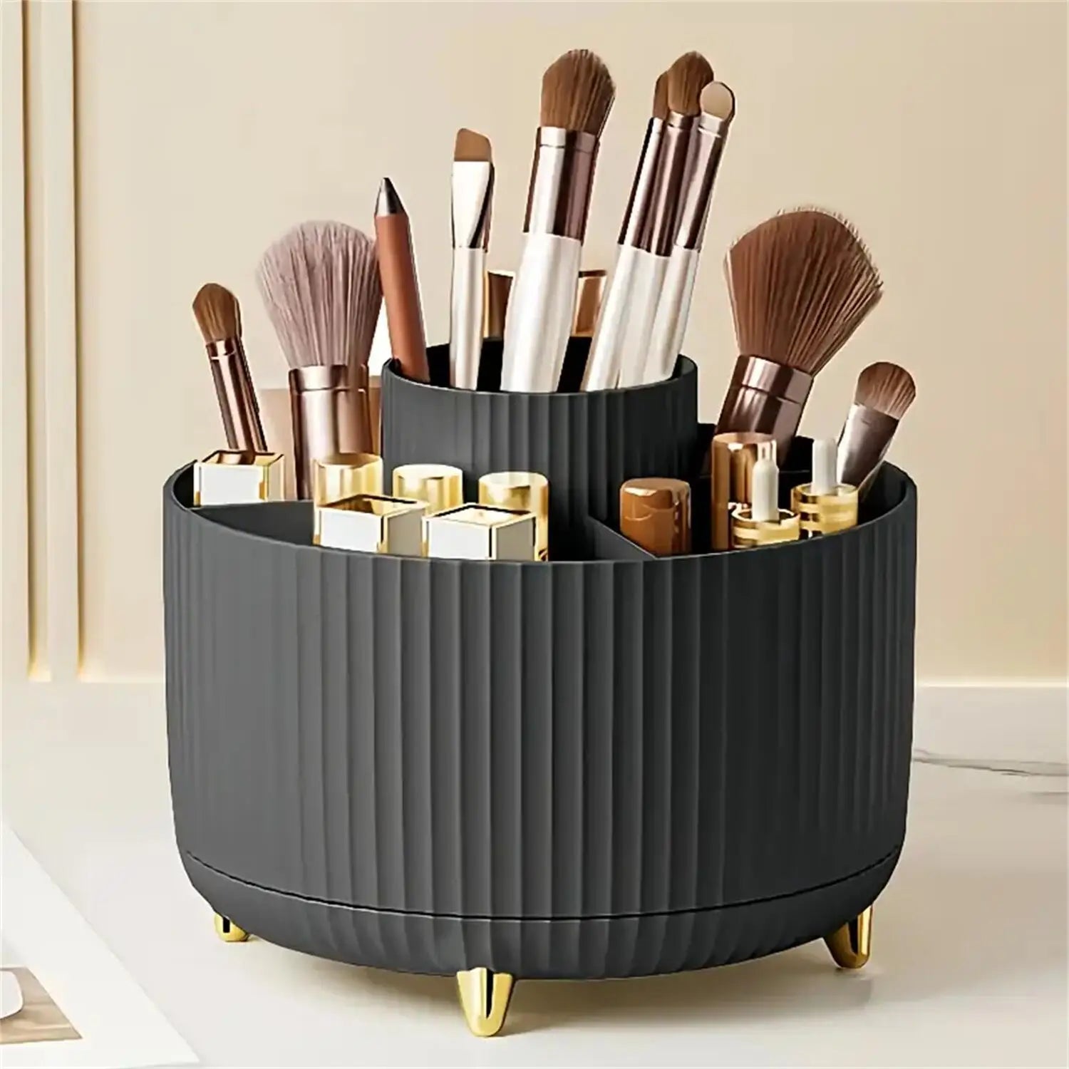 Organisateur maquillage rotatif 360° — 5 compartiments, comptoir salle de bain