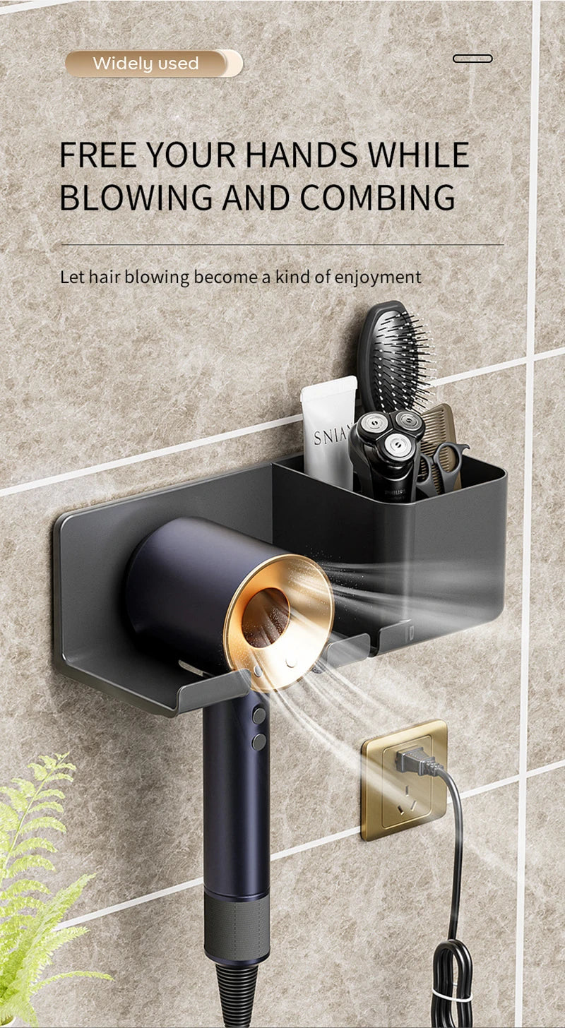 Support Sèche-Cheveux Mural — Rangement Salle de Bain Sans Perçage