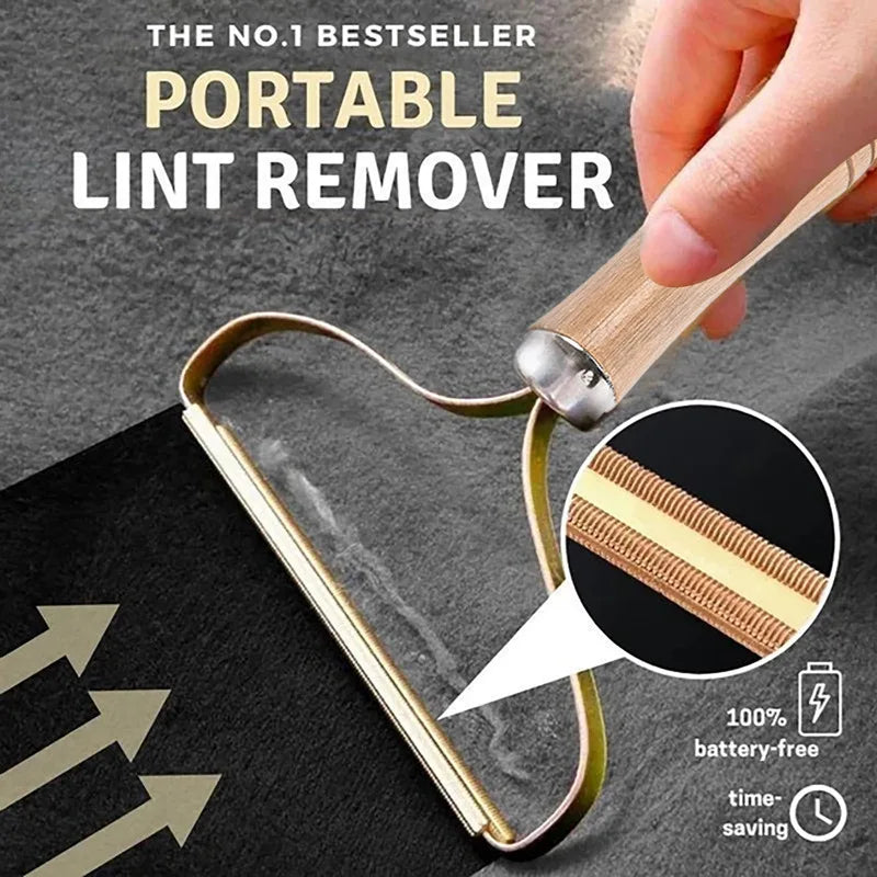 Rouleau Attrape-Poils Portable — Manche Bois Anti-peluches