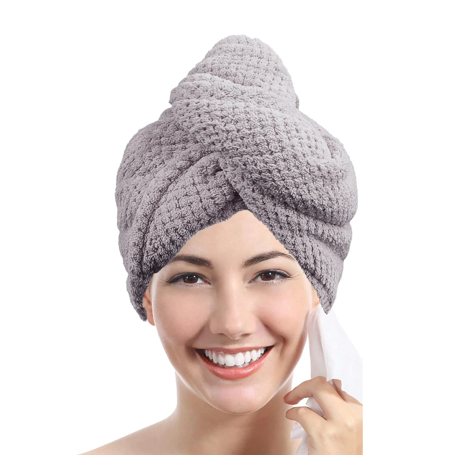 Turban microfibre séchage cheveux — Bouton ajustable, absorption rapide