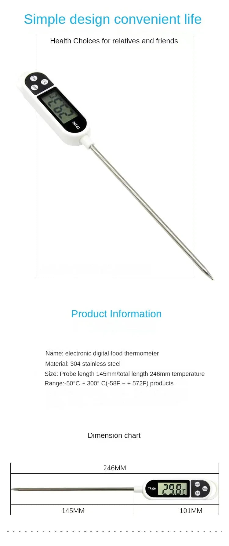 Thermomètre Cuisine Numérique Compact — Sonde LCD