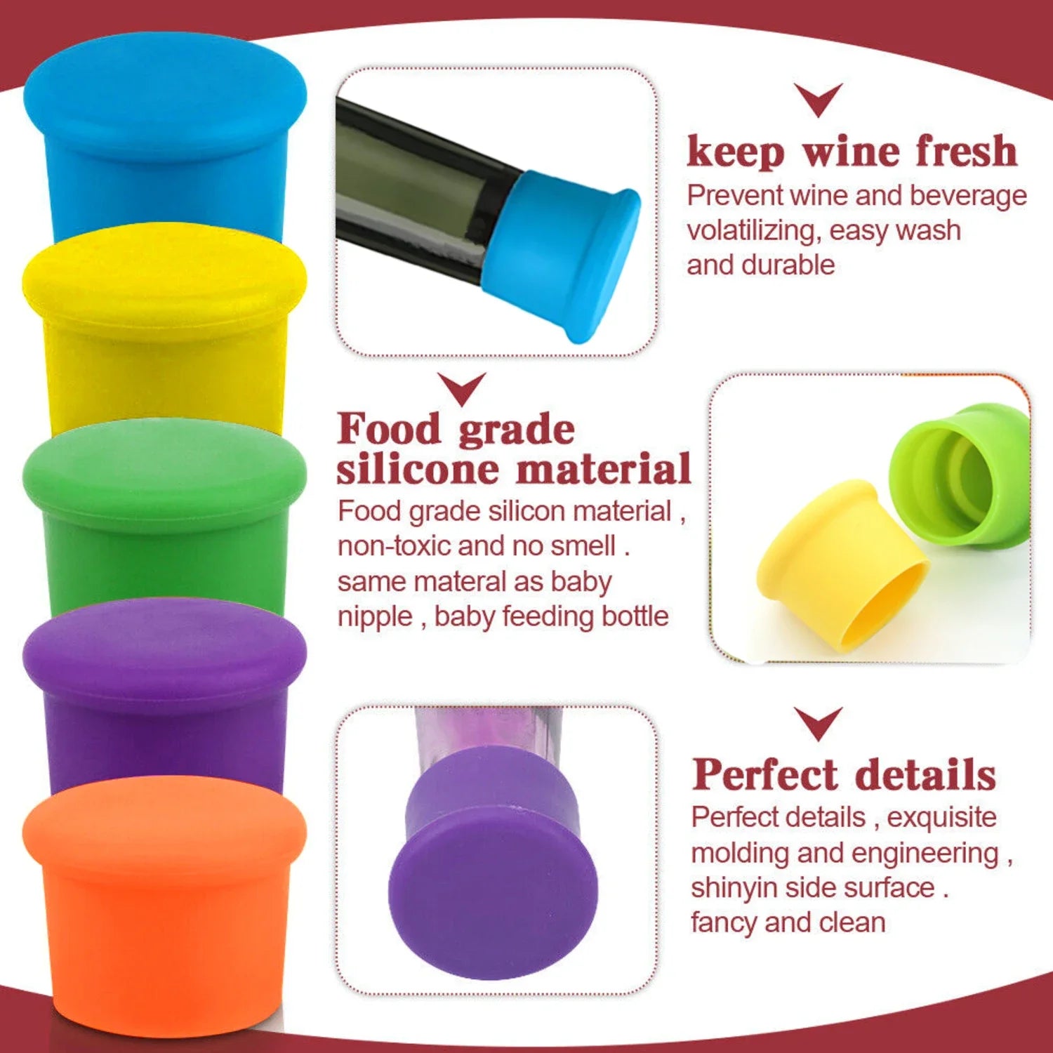 Bouchons Silicone Lot 8pcs — Vin, Champagne & Bière