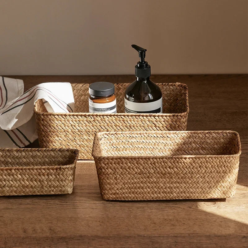 Panier Rangement Herbe Tressée Naturelle — S/M/L