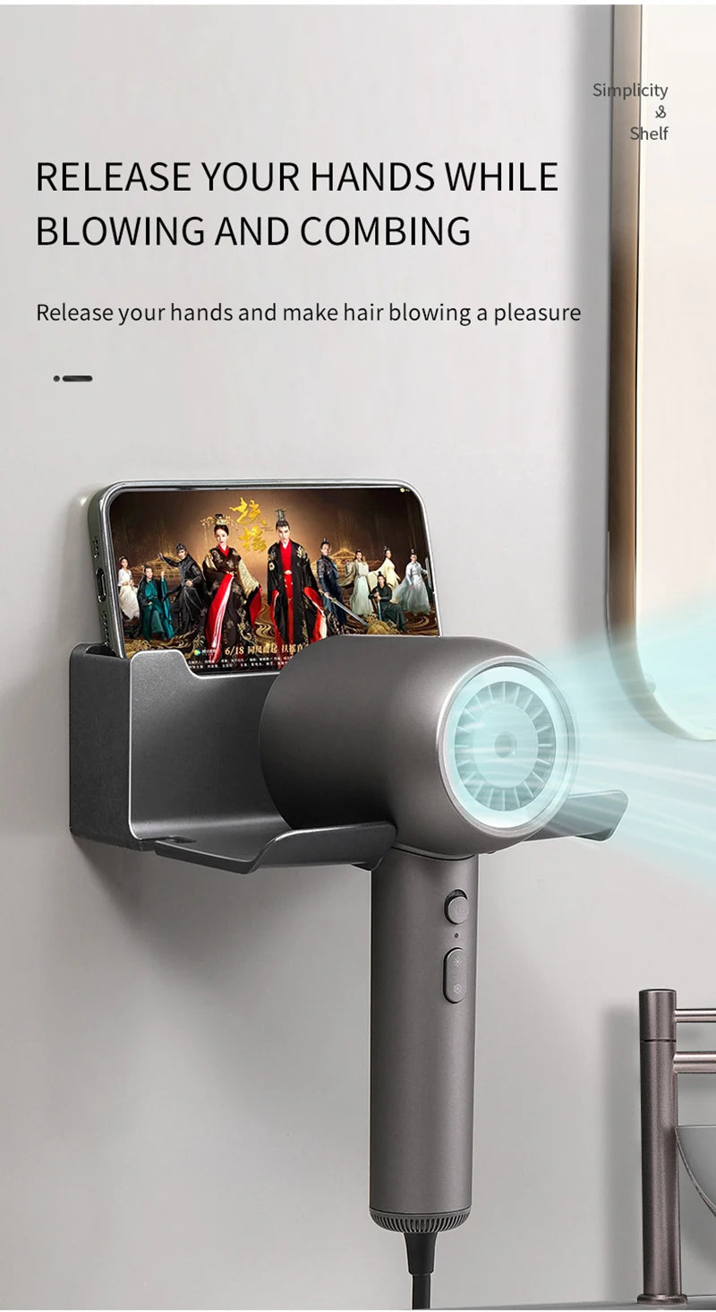 Support Sèche-Cheveux Mural — Rangement Salle de Bain Sans Perçage
