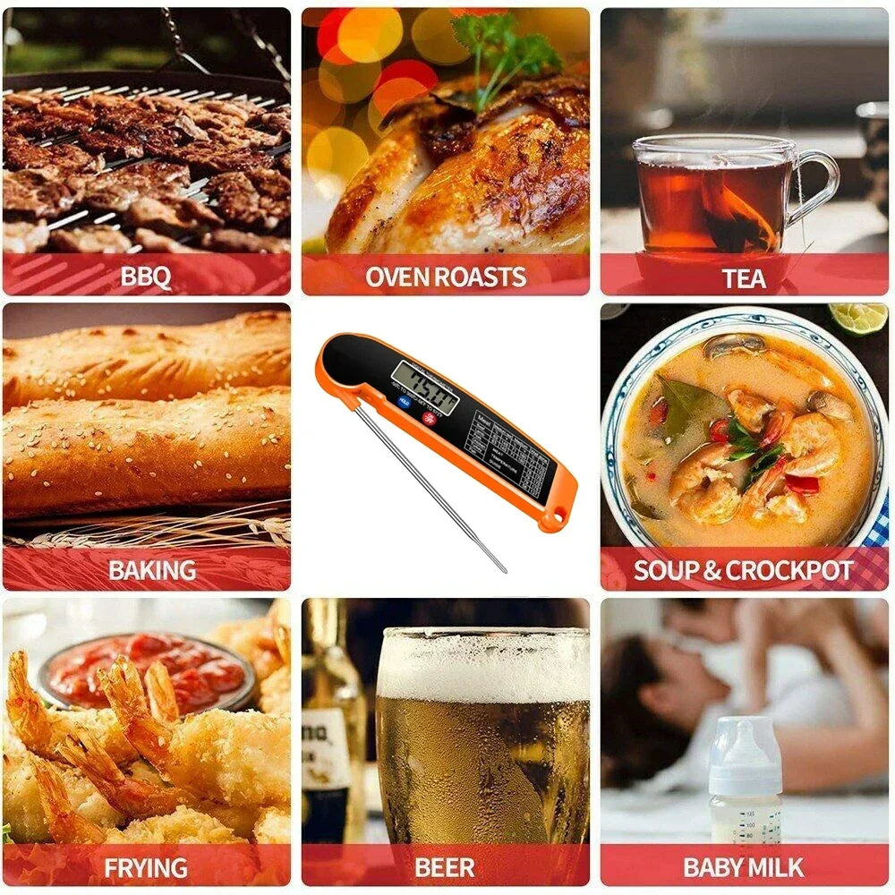 Thermomètre Cuisine Sonde Pliable — Lecture Instantanée LCD