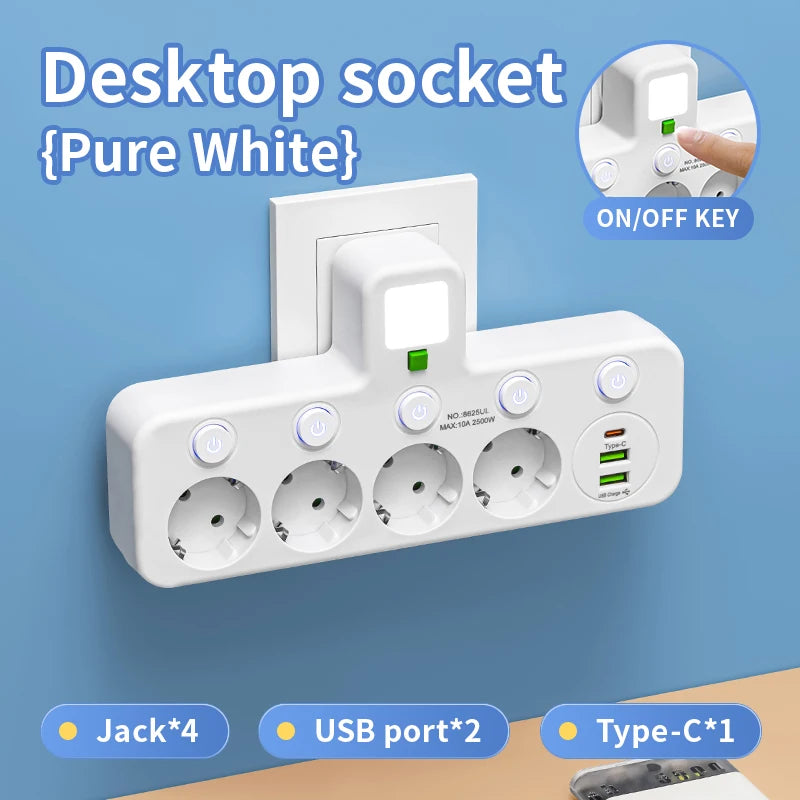 Multiprise Murale Compacte 4 Prises + USB/USB-C