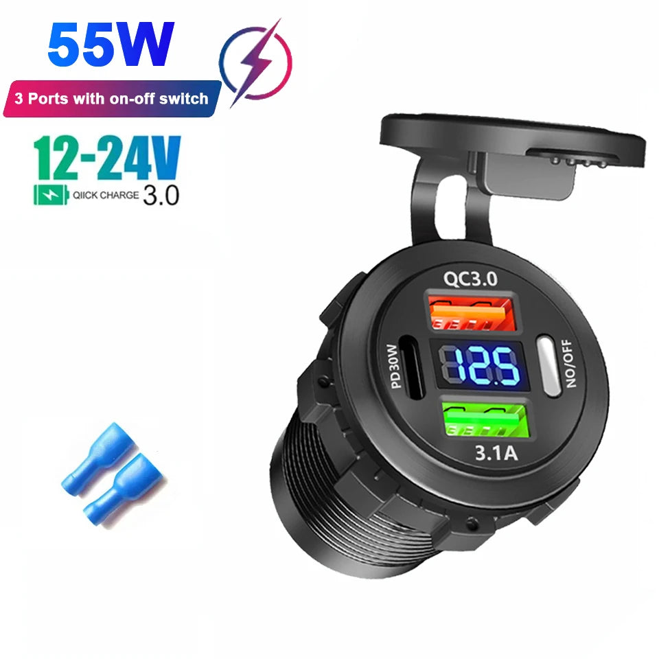 Chargeur Voiture USB-C Multi-ports — Charge Rapide 12V/24V
