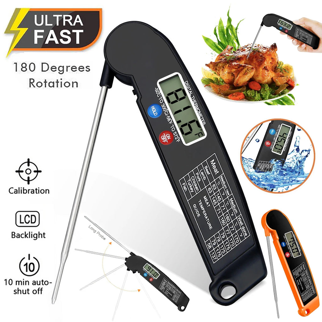 Thermomètre Cuisine Sonde Pliable — Lecture Instantanée LCD