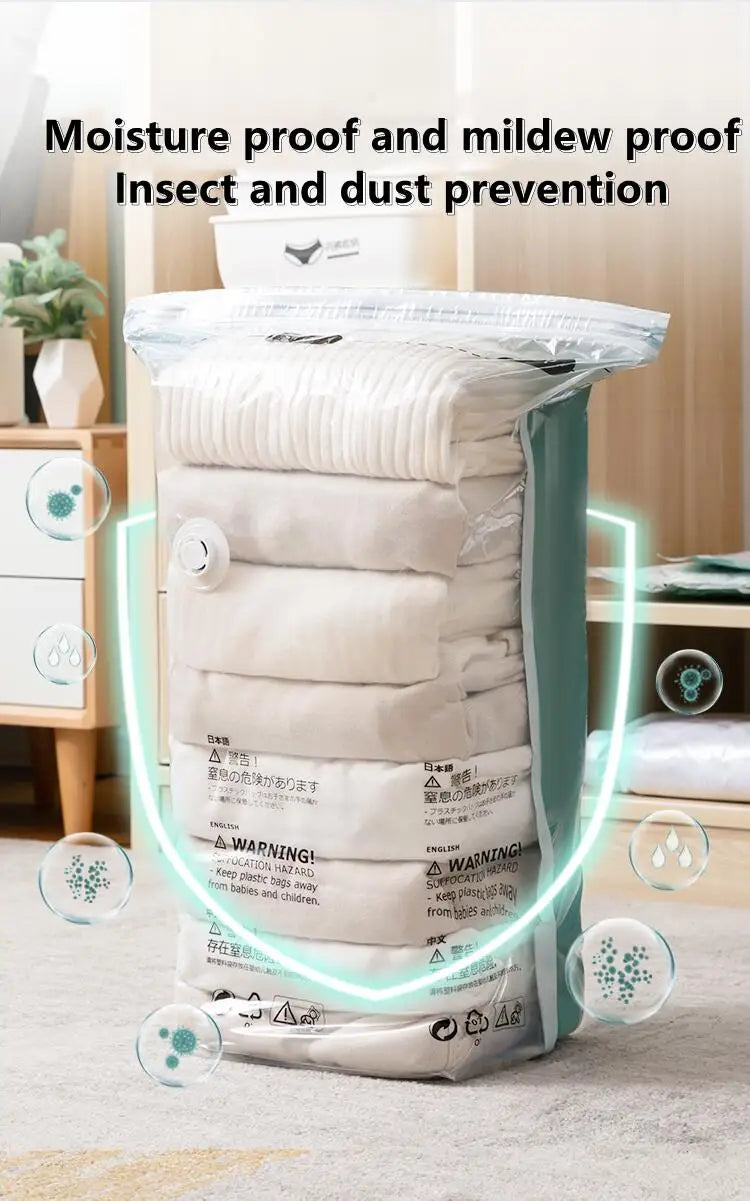 Sacs de rangement sous vide — Sans pompe, gain de place