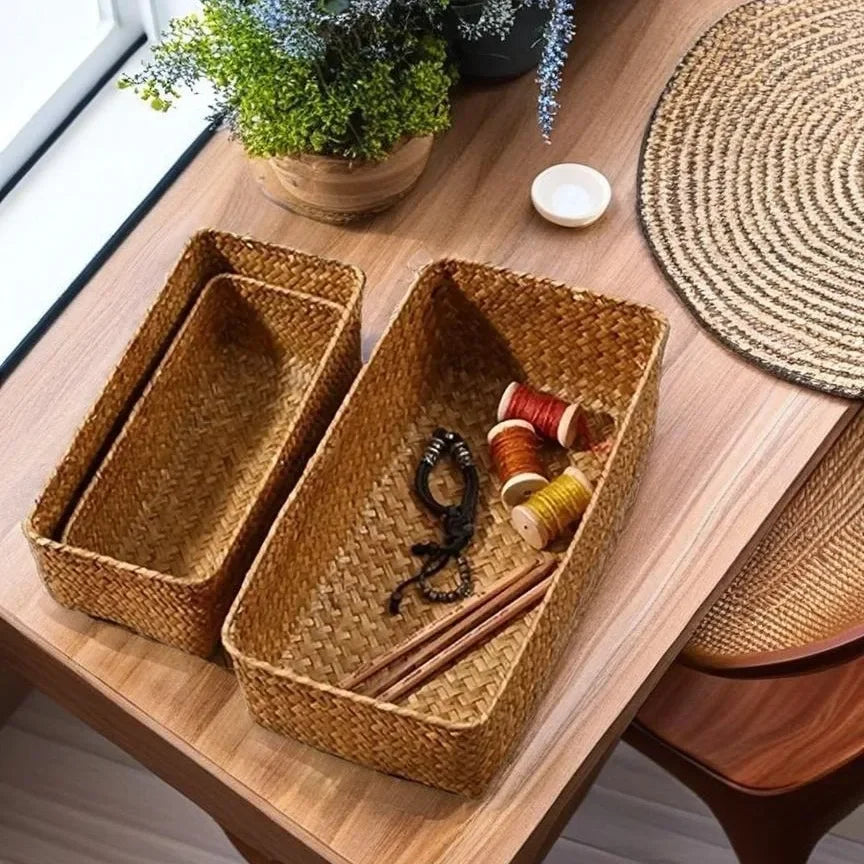 Panier Rangement Herbe Tressée Naturelle — S/M/L