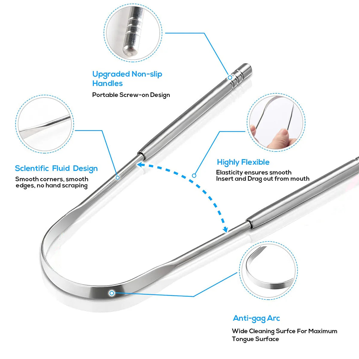 Gratte-langue inox — Hygiène bucco-dentaire, réutilisable