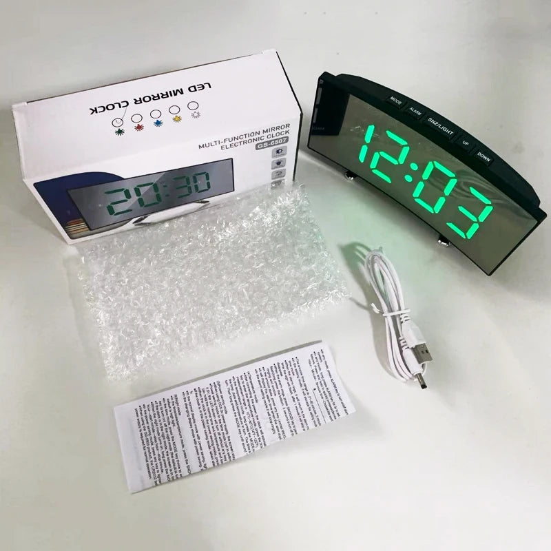 Réveil Digital LED Miroir — Chambre Bureau