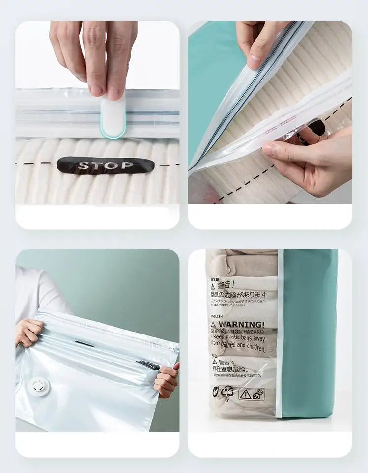 Sacs de rangement sous vide — Sans pompe, gain de place