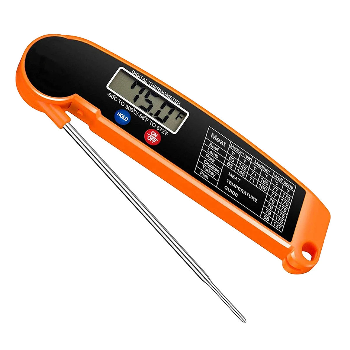 Thermomètre Cuisine Sonde Pliable — Lecture Instantanée LCD