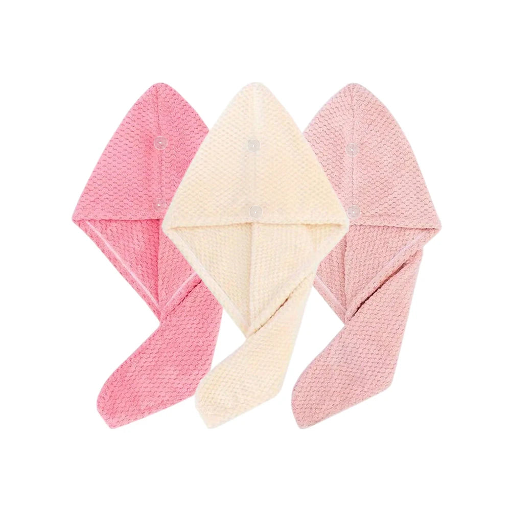 Turban microfibre séchage cheveux — Bouton ajustable, absorption rapide
