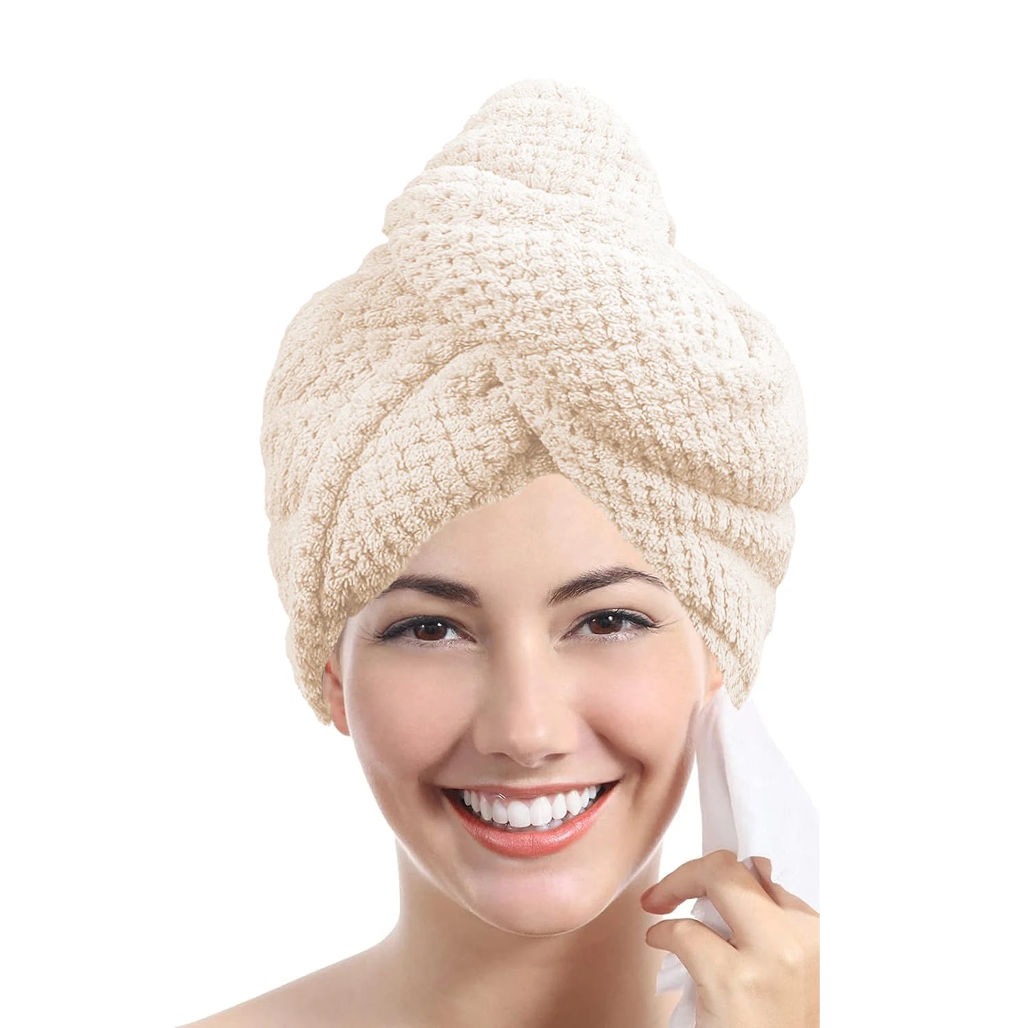 Turban microfibre séchage cheveux — Bouton ajustable, absorption rapide