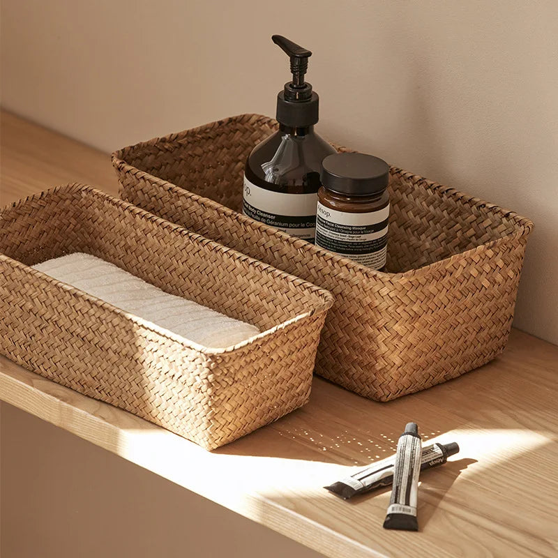 Panier Rangement Herbe Tressée Naturelle — S/M/L