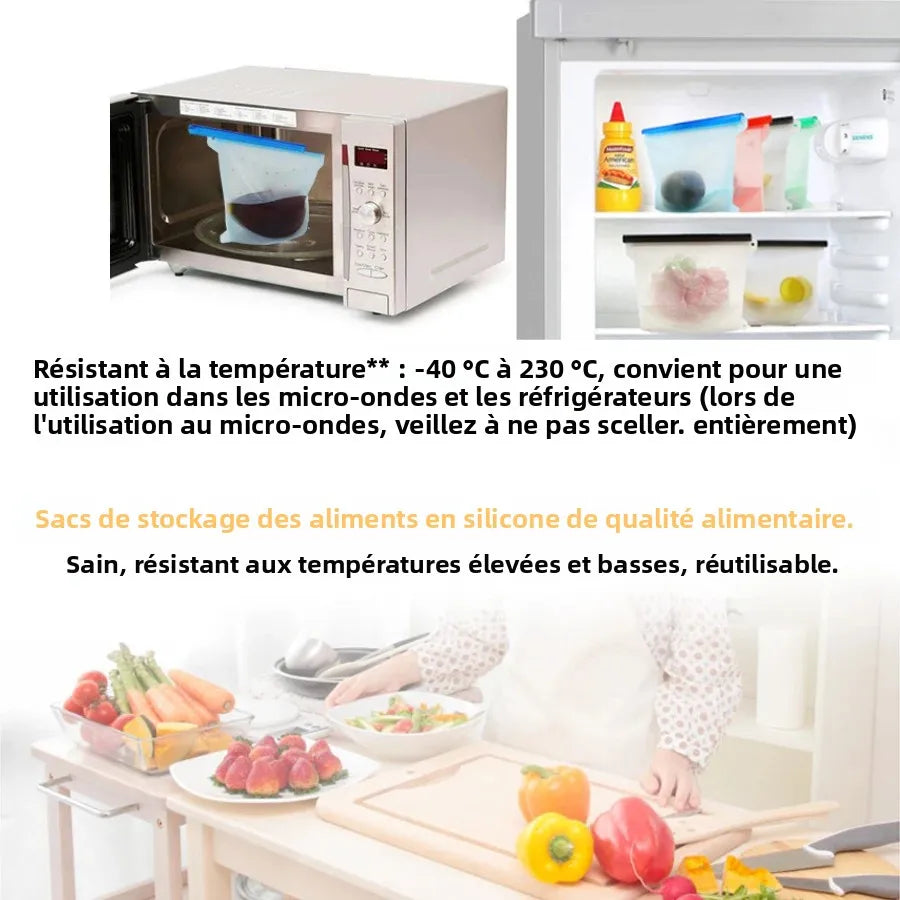 Sac Conservation Silicone 1000ml — Hermétique Réutilisable