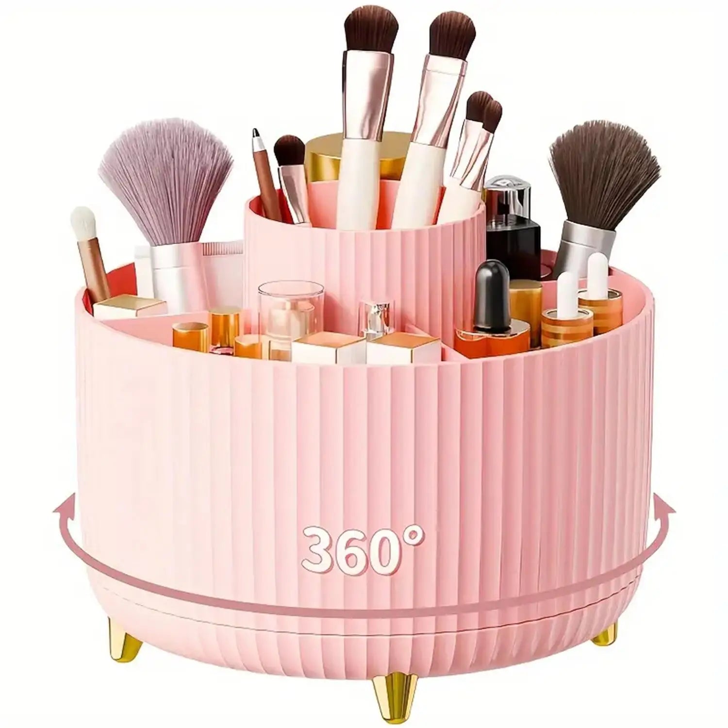 Organisateur maquillage rotatif 360° — 5 compartiments, comptoir salle de bain
