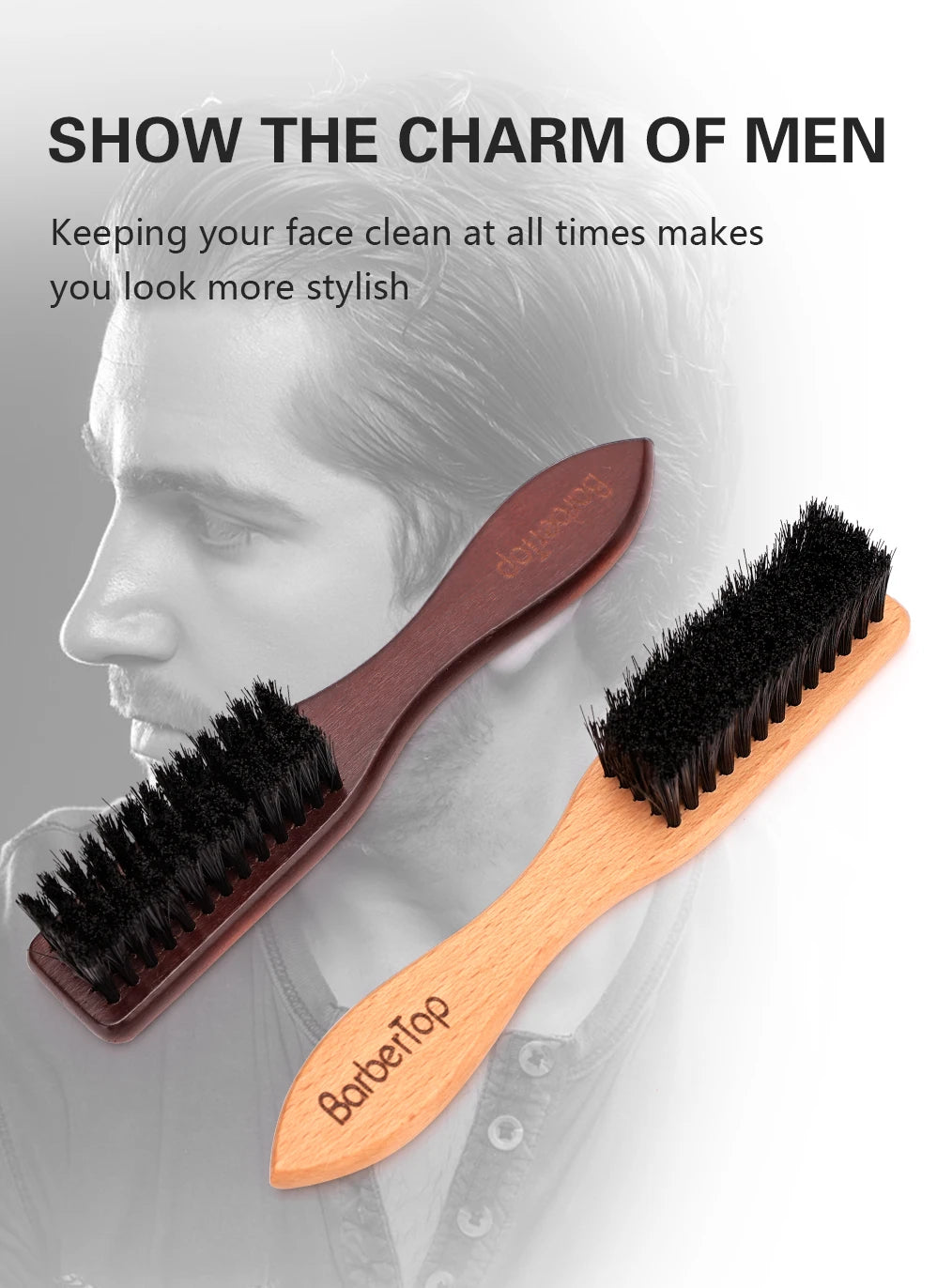 Brosse Barbe Barbertop Poils Naturels — Manche Bois