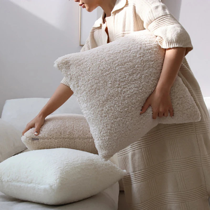 Housse de Coussin Velours Ultra-Doux Blanc