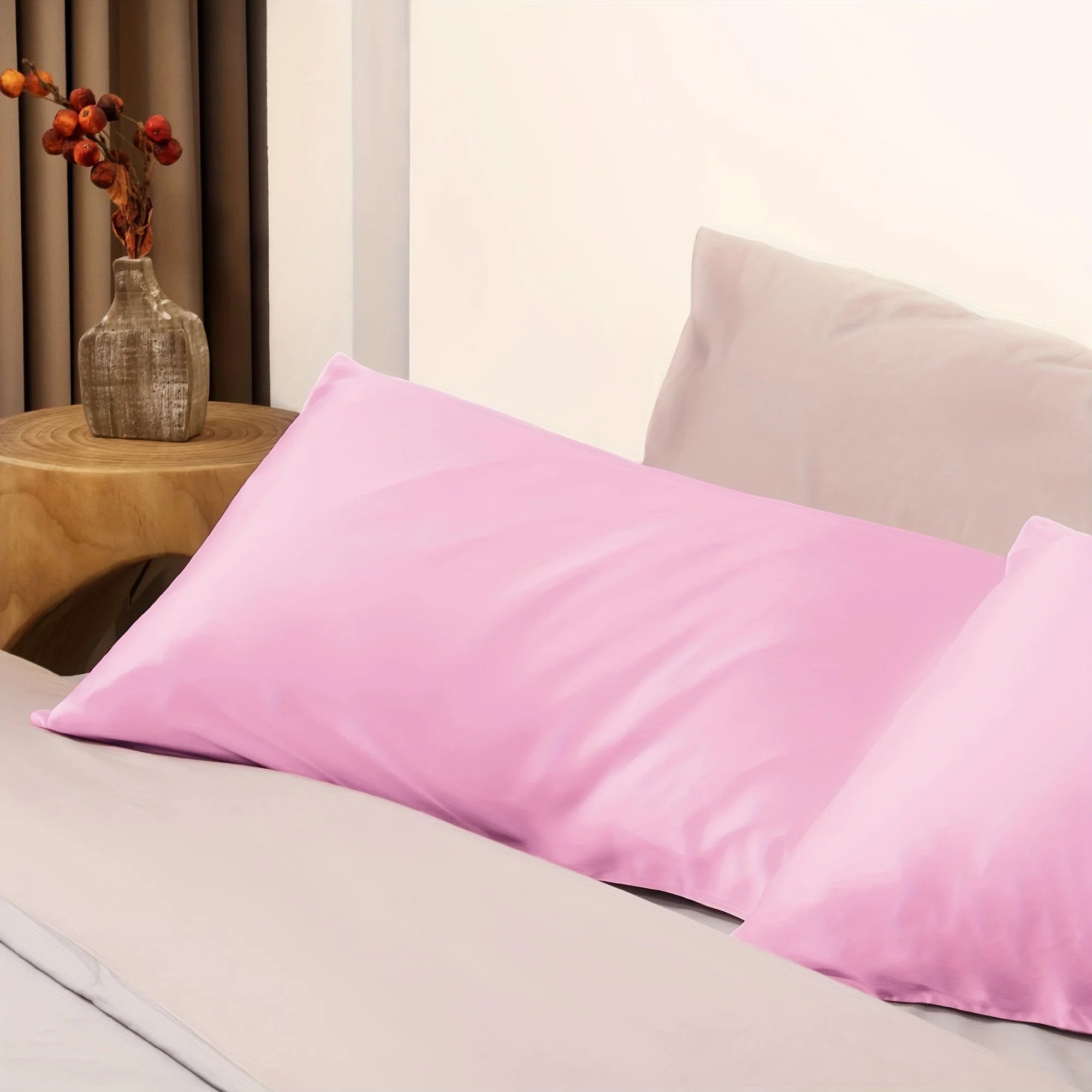 Taie d'Oreiller Satin Paire x2 — Anti-Allergie Fermeture Enveloppe